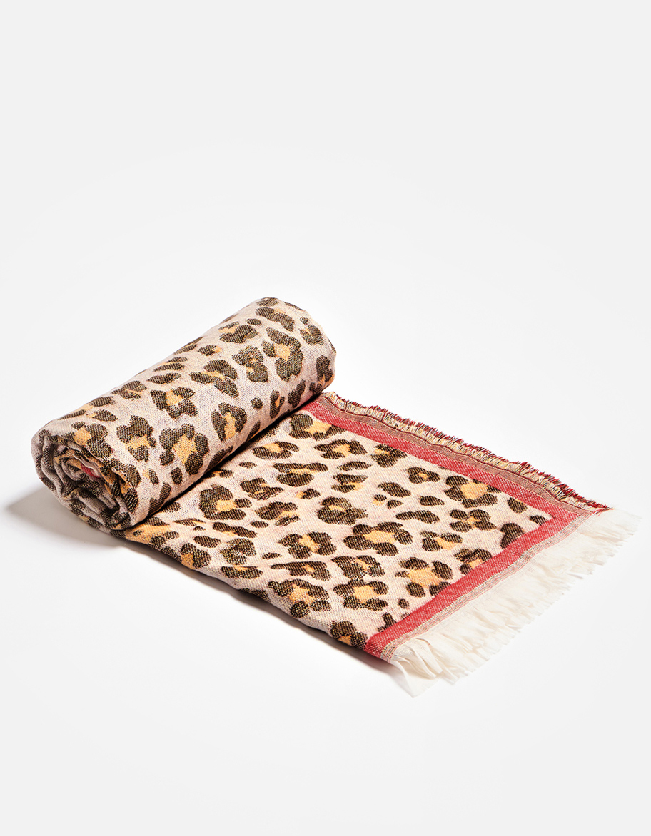 Brown & Red Leopard Print Jacquard Throw